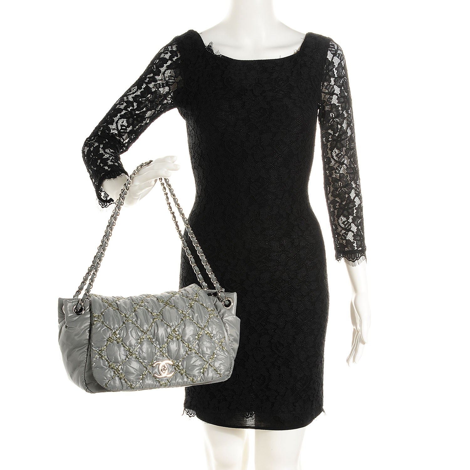 Chanel Nylon Quilted Tweed Stitch Bubble Flap Grey 2 of 7