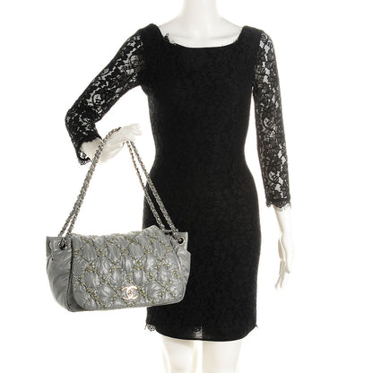 Chanel Nylon Quilted Tweed Stitch Bubble Flap Grey 2 of 7