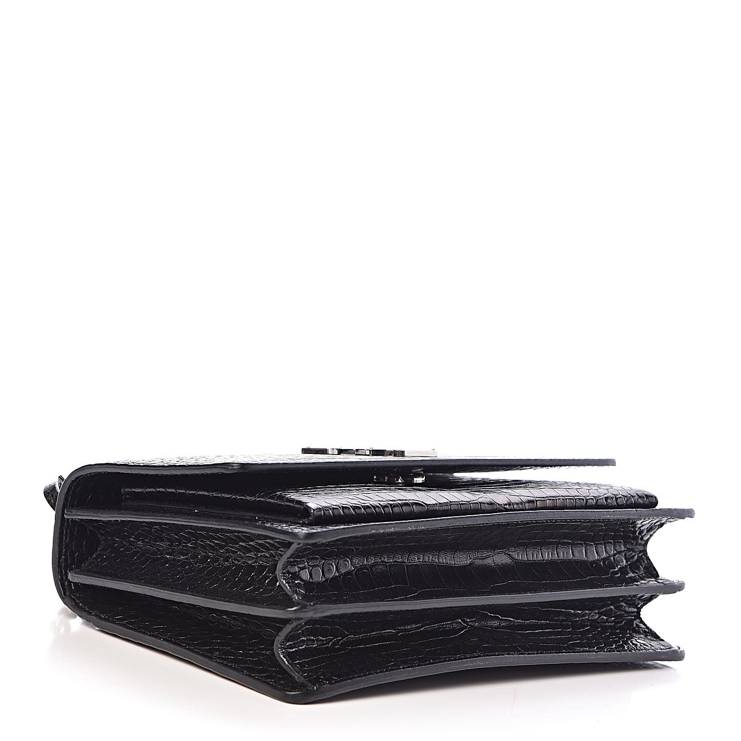 Saint Laurent Calfskin Crocodile Embossed Medium Monogram Sunset Black 4 of 9