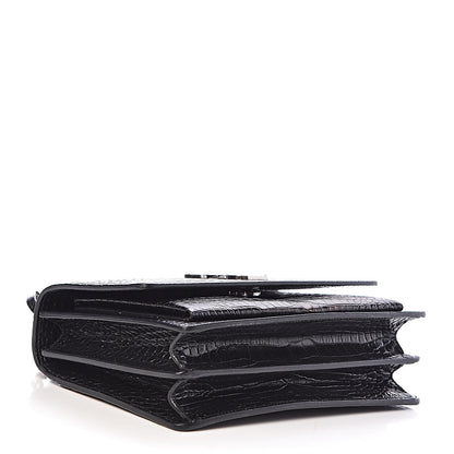 Saint Laurent Calfskin Crocodile Embossed Medium Monogram Sunset Black 4 of 9