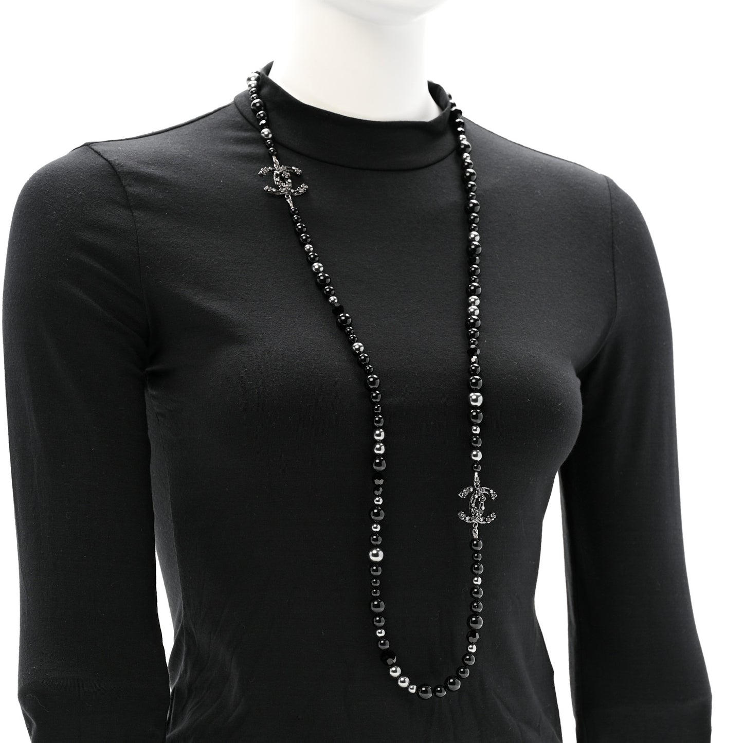 Pearl Crystal CC Camellia Necklace Ruthenium Black