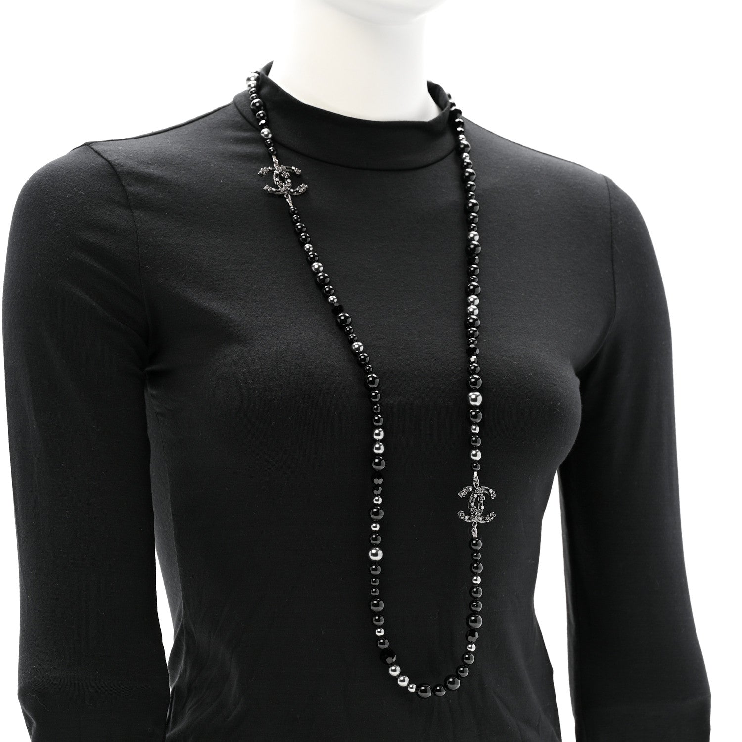 Chanel Pearl Crystal CC Camellia Necklace Ruthenium Black 2 of 6