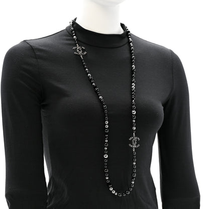Chanel Pearl Crystal CC Camellia Necklace Ruthenium Black 2 of 6