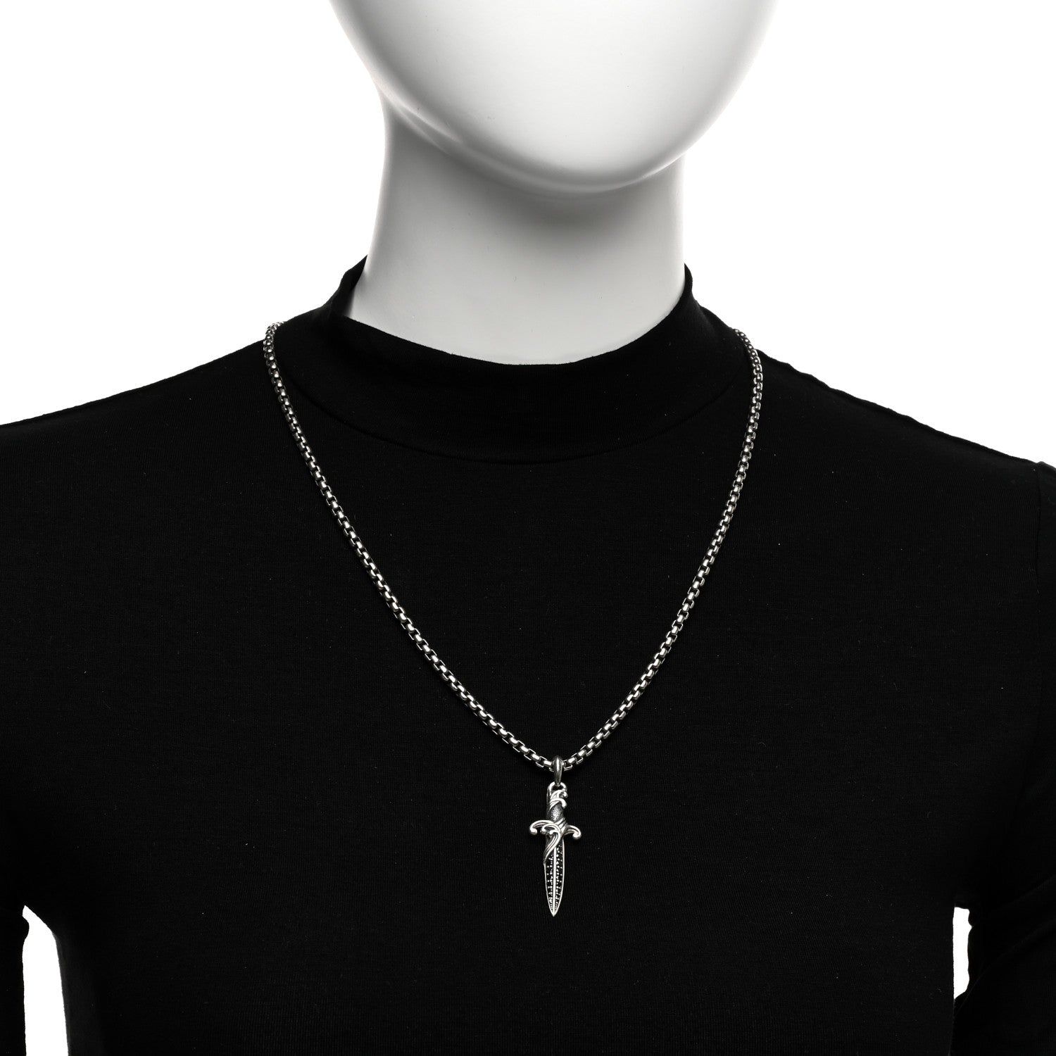 David Yurman Sterling Silver Black Diamond Waves Dagger Amulet Pendant Necklace 2 of 4