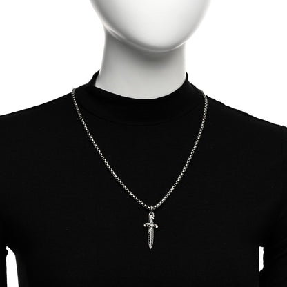 David Yurman Sterling Silver Black Diamond Waves Dagger Amulet Pendant Necklace 2 of 4