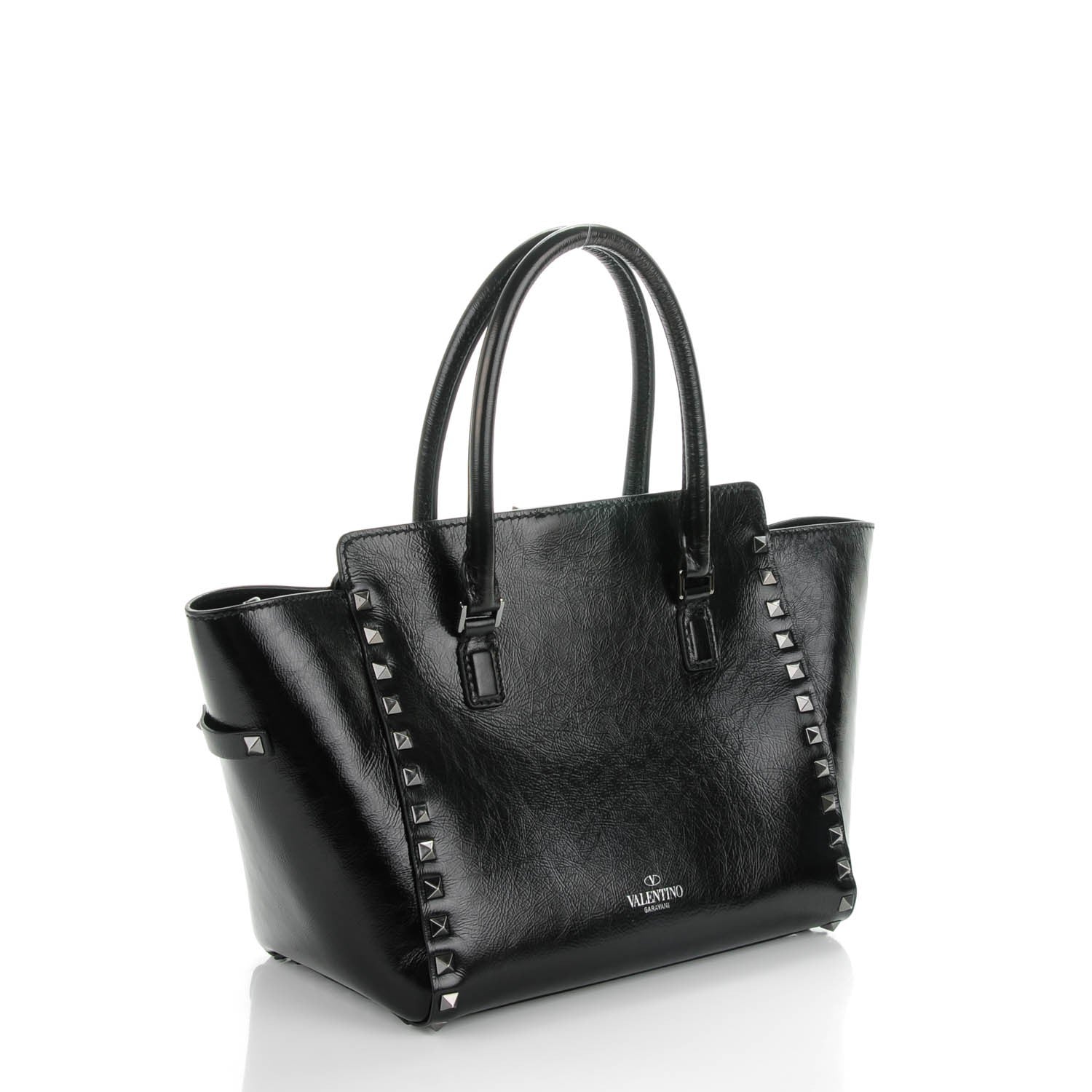 Valentino Garavani Craquele Calfskin Small Rockstud Double Handle Tote Black 3 of 7