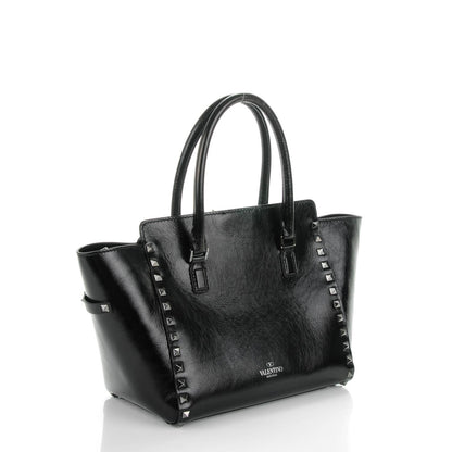 Valentino Garavani Craquele Calfskin Small Rockstud Double Handle Tote Black 3 of 7