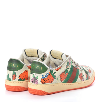 Gucci Calfskin Web Strawberry Print Womens Screener Sneakers 35.5 Ivory Red Vintage Green 4 of 7