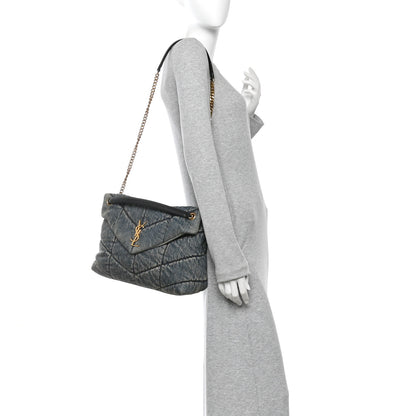 Saint Laurent Denim Quilted Medium Loulou Puffer Monogram Chain Satchel Blue Cinnamon 2 of 10