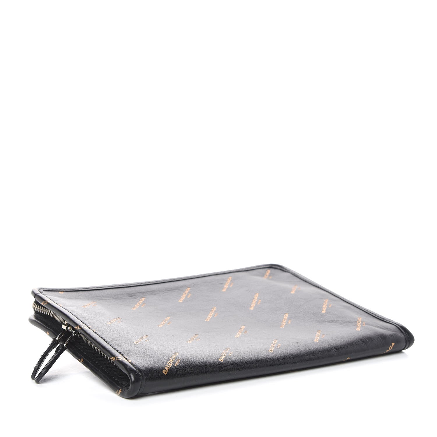 Balenciaga Calfskin Allover Logo Mini Bazar Pouch Black Gold 4 of 7