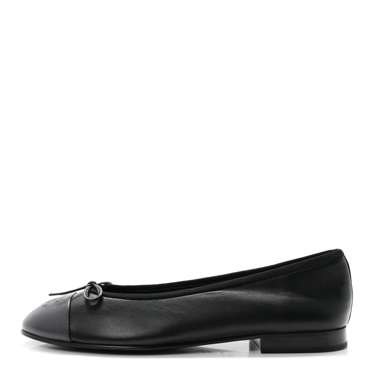 Lambskin CC Cap Toe Ballerina Flats 38.5 Black Dark Grey