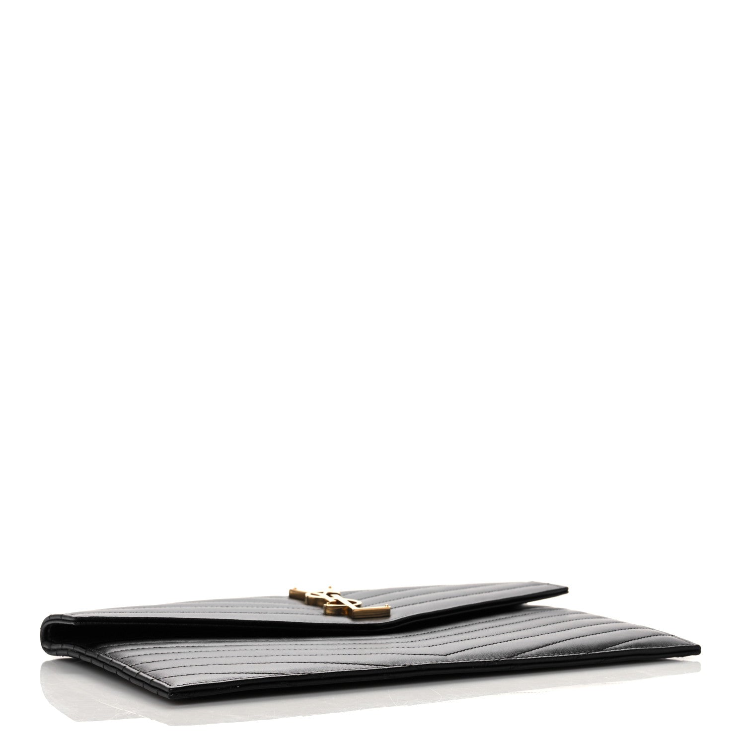 Saint Laurent Calfskin Matelasse Chevron Monogram Uptown Clutch Black 4 of 12
