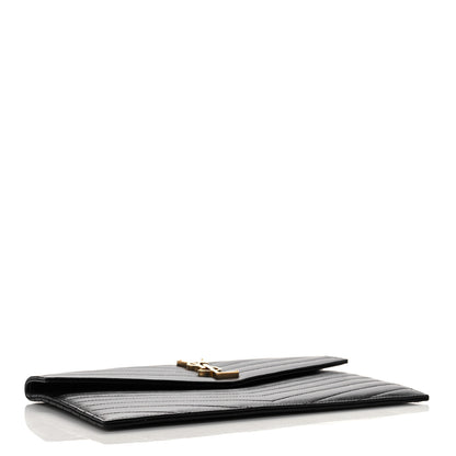 Saint Laurent Calfskin Matelasse Chevron Monogram Uptown Clutch Black 4 of 12