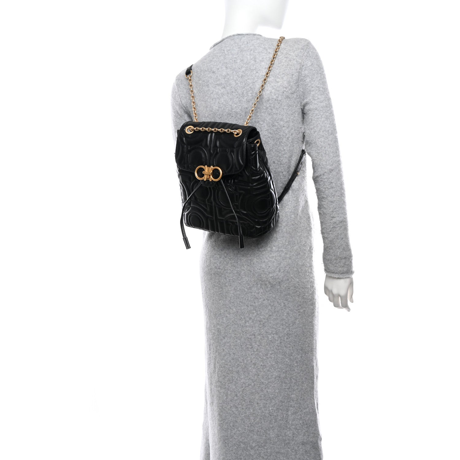 Salvatore Ferragamo Calfskin Quilted Gancini Backpack Black 2 of 10