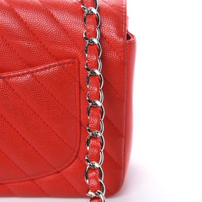 Chanel Caviar Chevron Quilted Mini Rectangular Flap Red 13 of 14