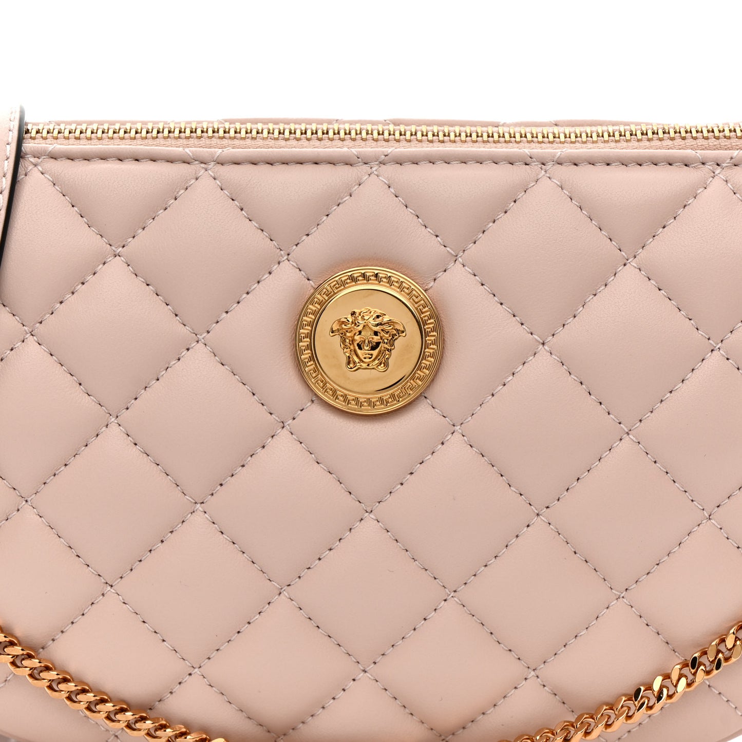Nappa Quilted La Medusa Half Moon Crossbody Light Pink