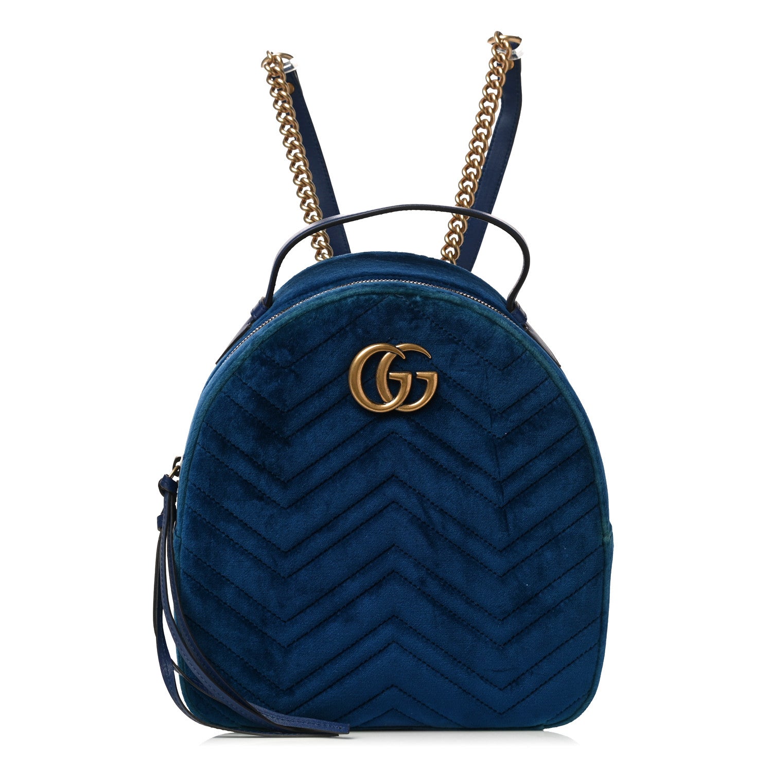 Gucci Velvet Matelasse GG Marmont Dome Backpack Cobalt Blue 1 of 10
