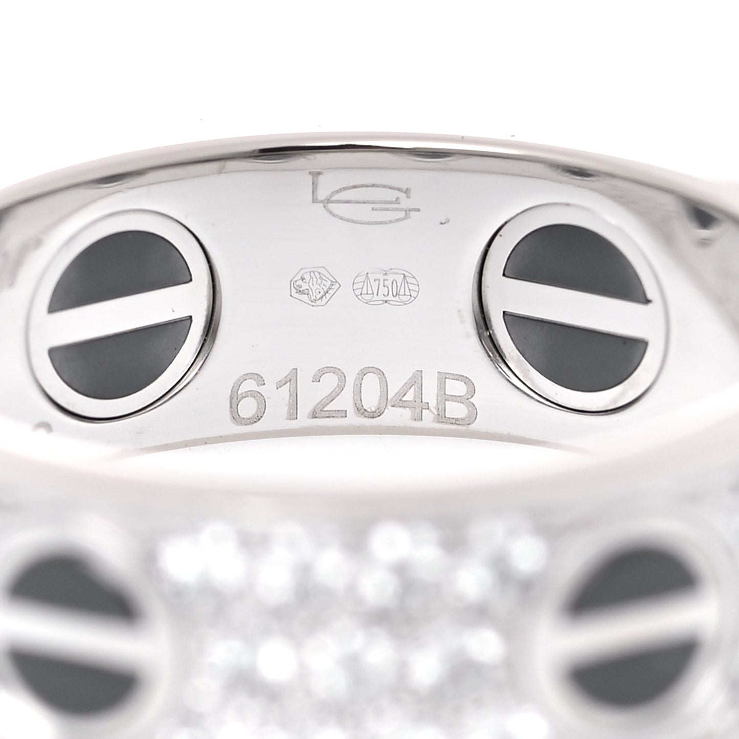 18K White Gold Diamond Ceramic LOVE Paved Ring 56 7.5