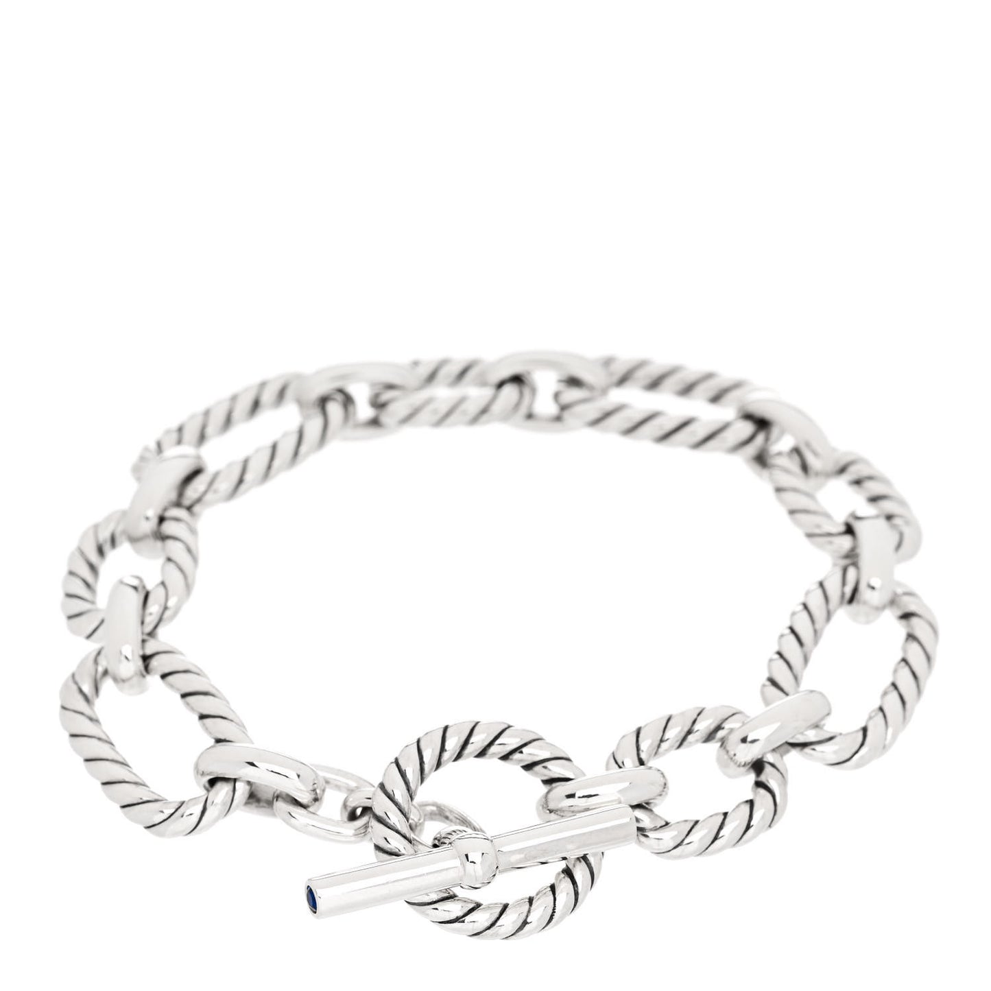 Sterling Silver Blue Sapphire 12.5mm Cushion Link Bracelet