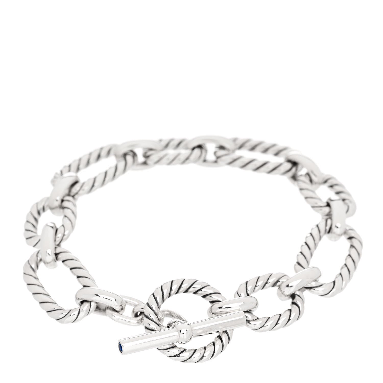 David Yurman Sterling Silver Blue Sapphire 12.5mm Cushion Link Bracelet 2 of 3