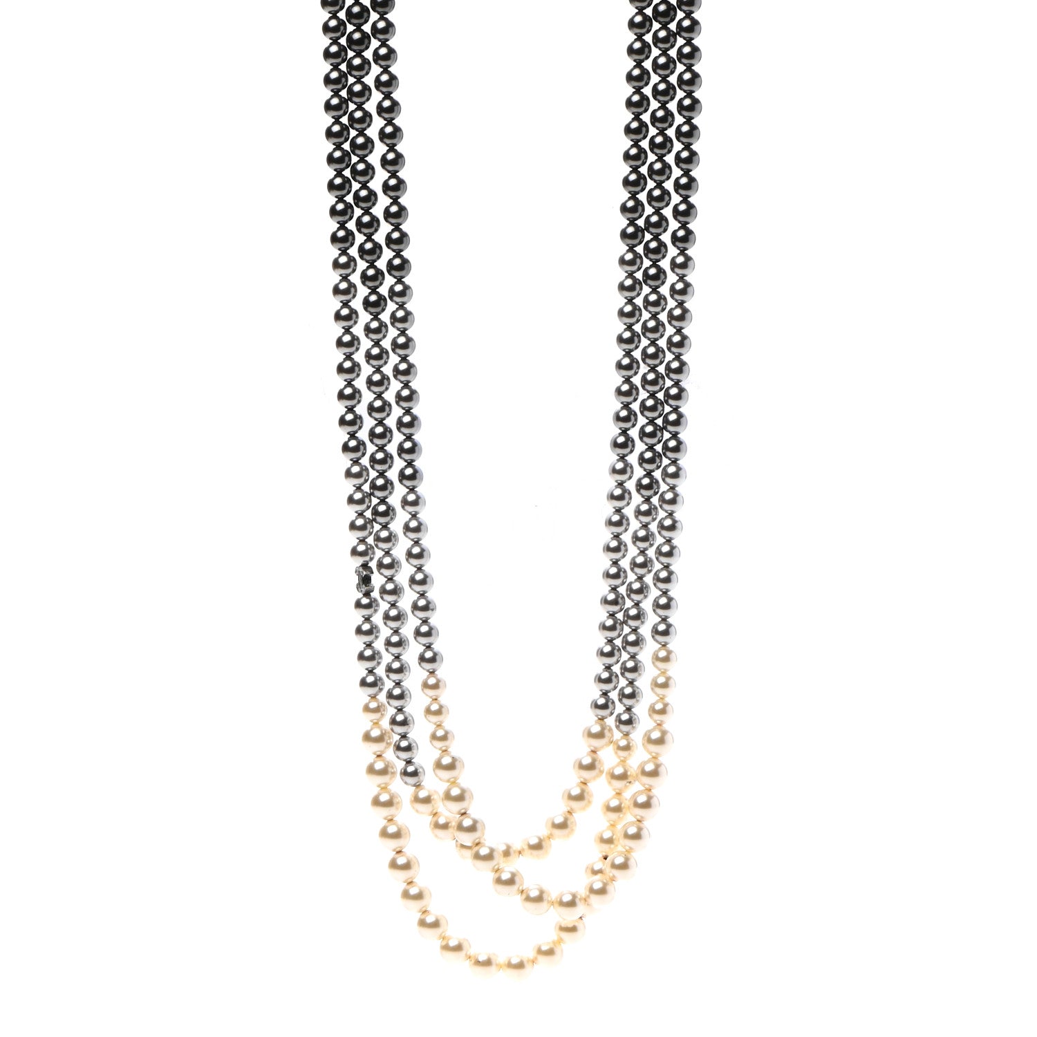 Chanel Graduated Pearl CC Multi 3 Strand Necklace Ruthenium Grey Black 1 of 7