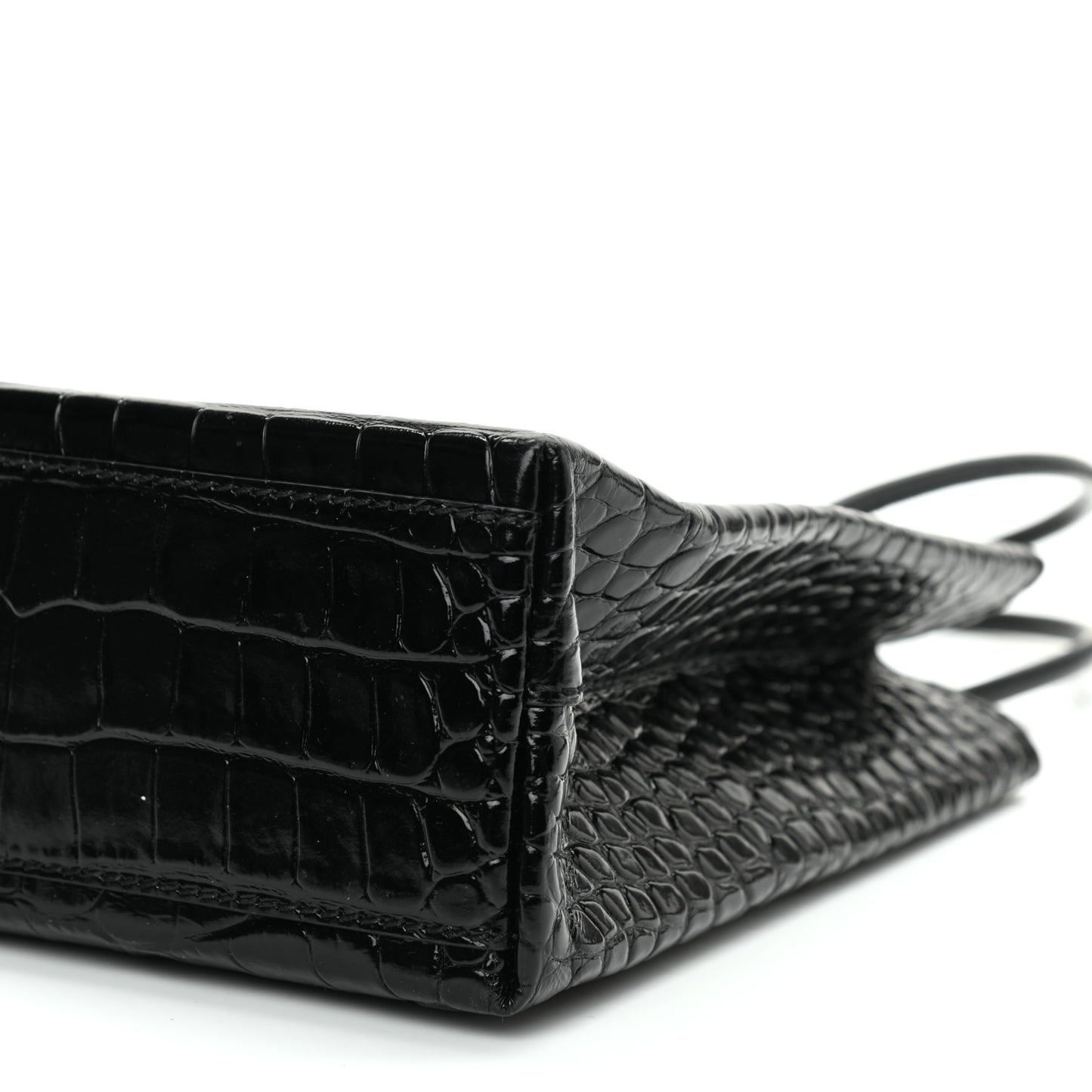Shiny Calfskin Logo Crocodile Embossed North South Shopper Tote XXS Black White