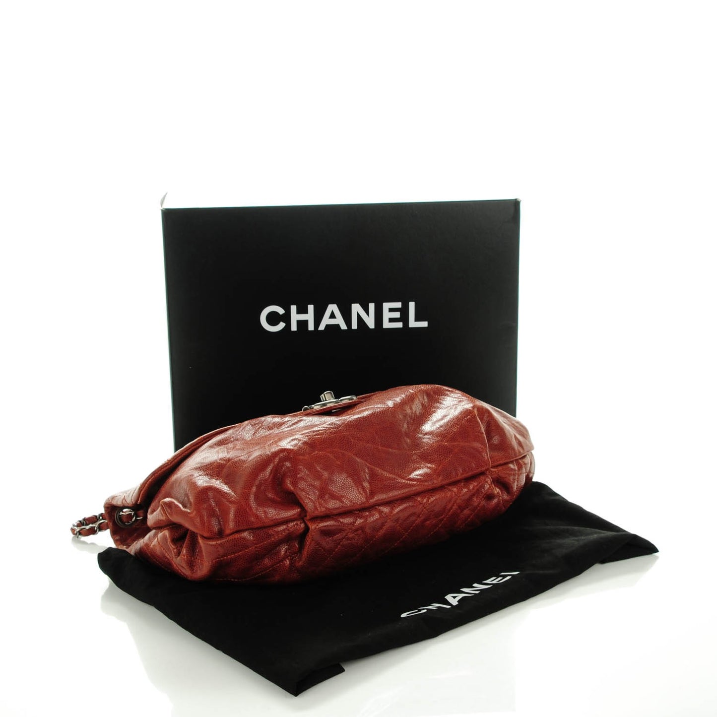 Grained Calfskin Quilted Maxi Elastic Flap Brown