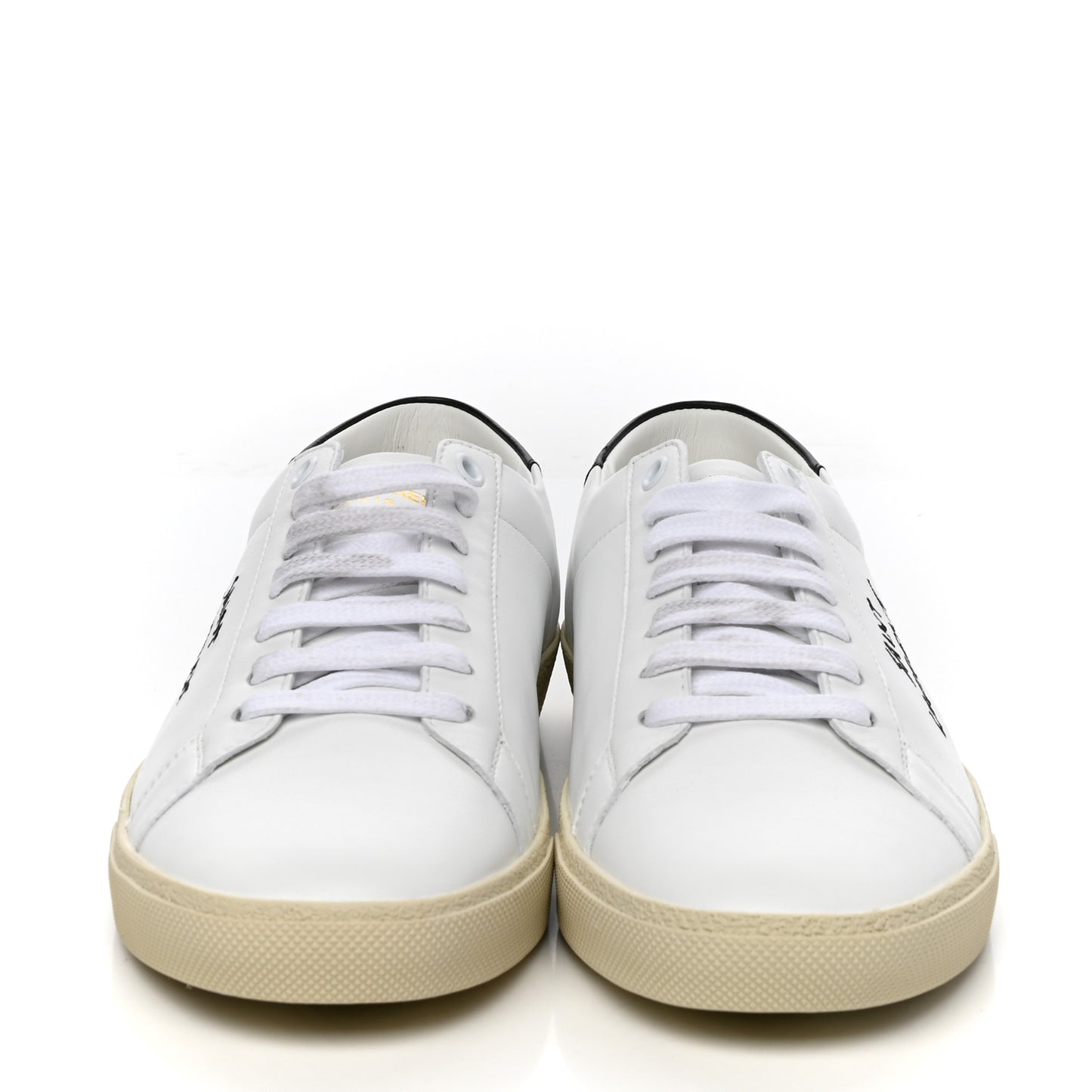 Calfskin Embroidered Mens Court Classic Sneakers 39 White Black
