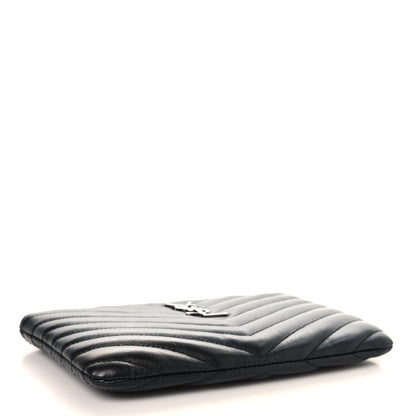 Saint Laurent Calfskin Matelasse Chevron Monogram Pouch Black 4 of 8