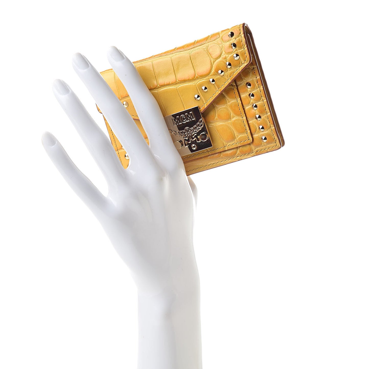 Calfskin Crocodile Embossed Flap Card Holder Golden Mango