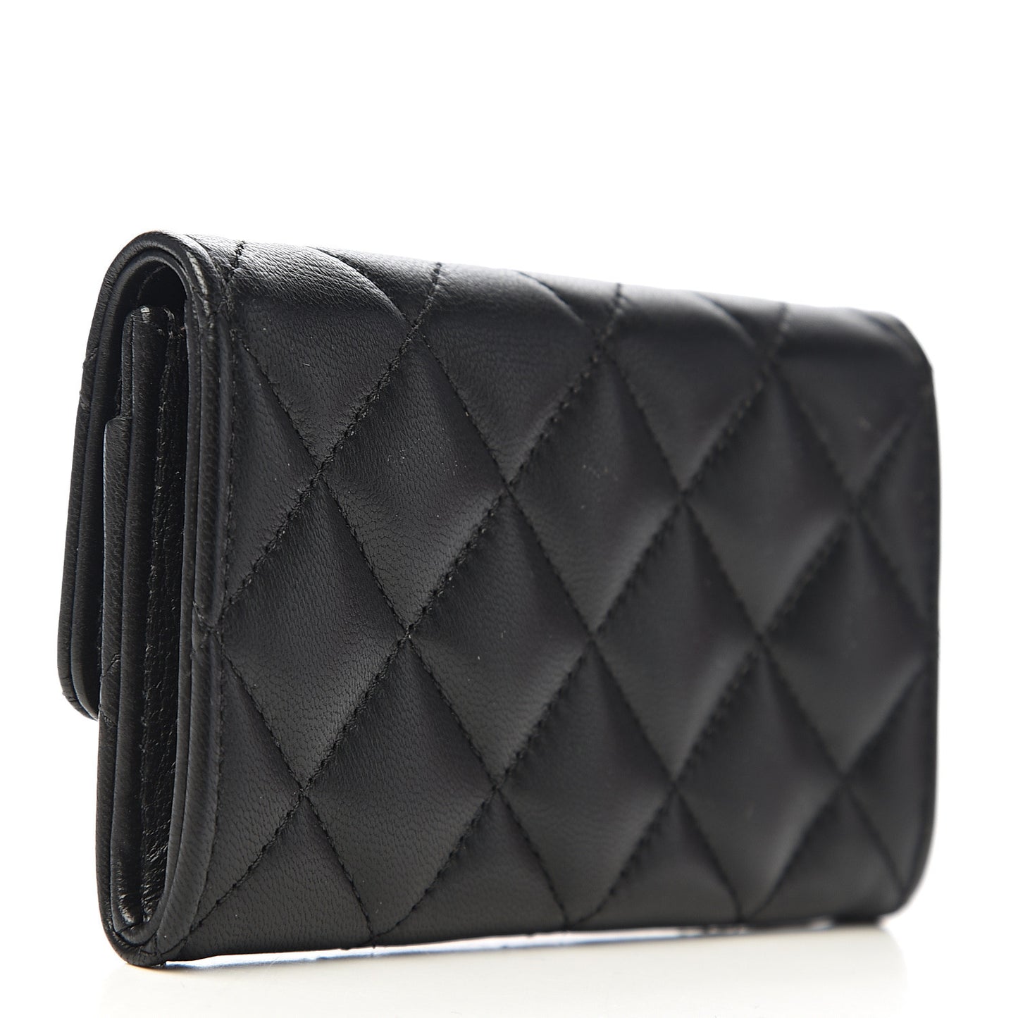 Lambskin Quilted Flap Card Holder Black