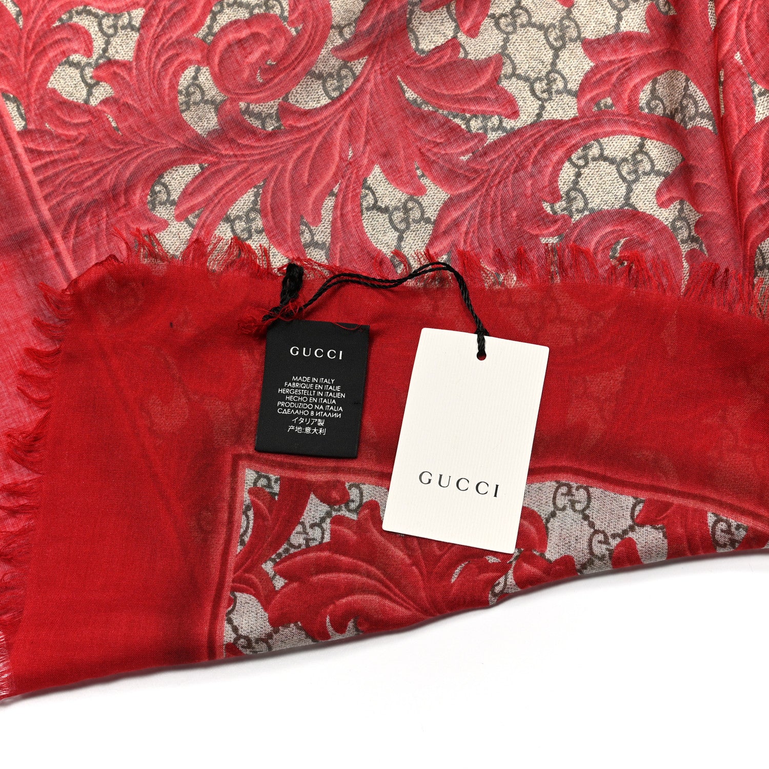 Gucci Modal Silk Monogram Big Arabesque Shawl Red Beige 2 of 4