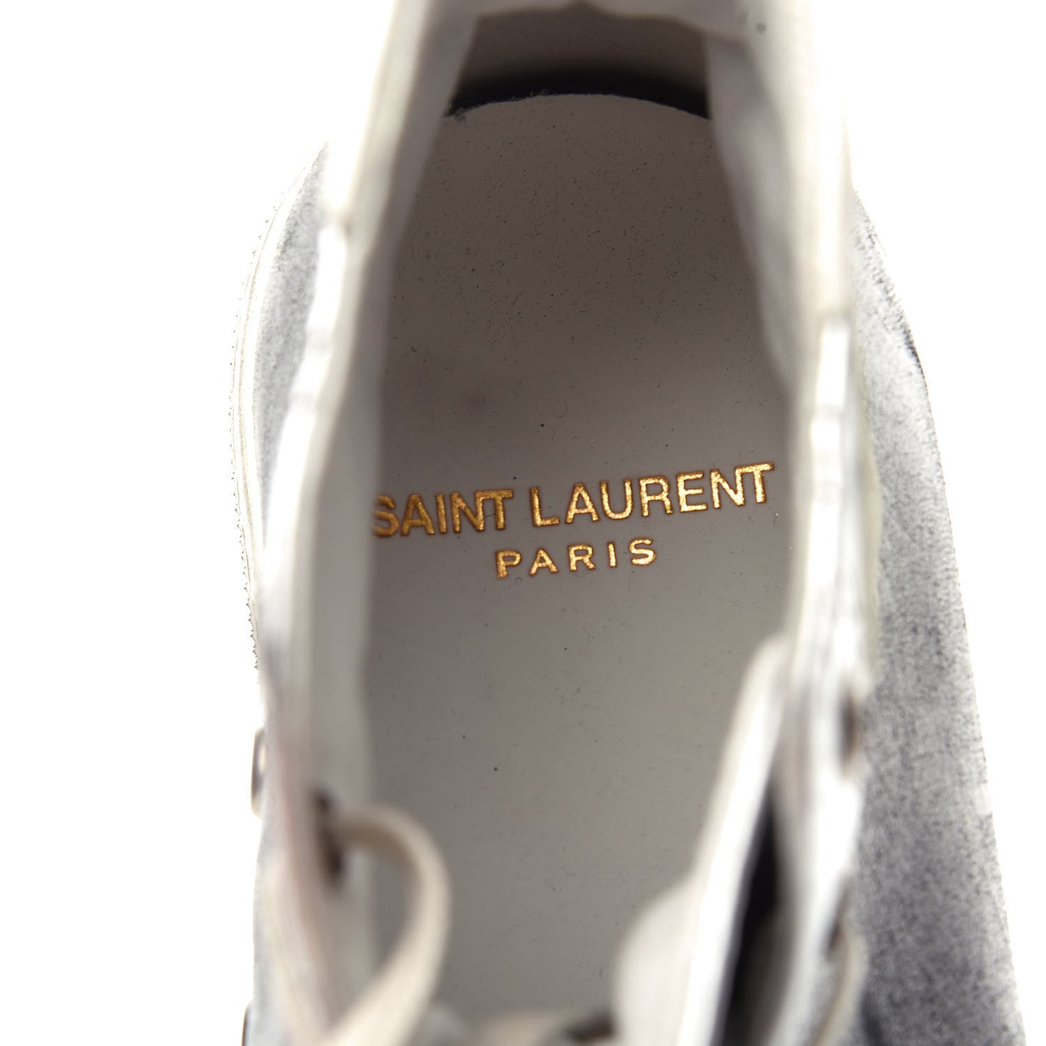 Saint Laurent Distressed Calfskin Bedford Logo-Appliqued Hightop Sneakers 36 Argento Cream White 8 of 11