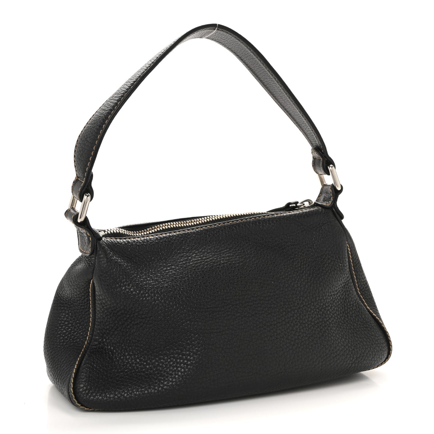 Grained Calfskin Tassel Shoulder Bag Black