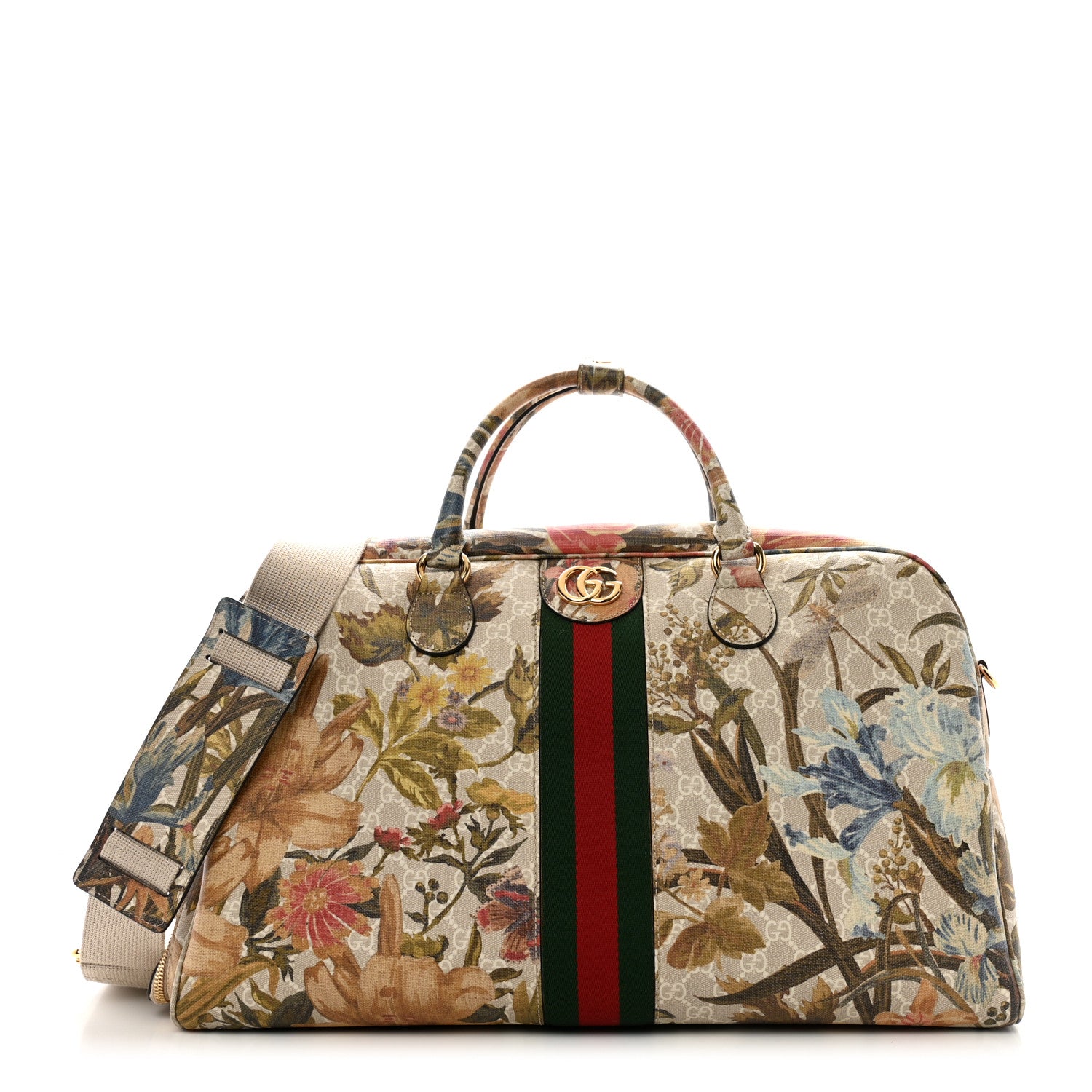 Gucci GG Supreme Monogram Ophidia Flora Print Large Duffle Bag Beige Blue Multicolor 1 of 12