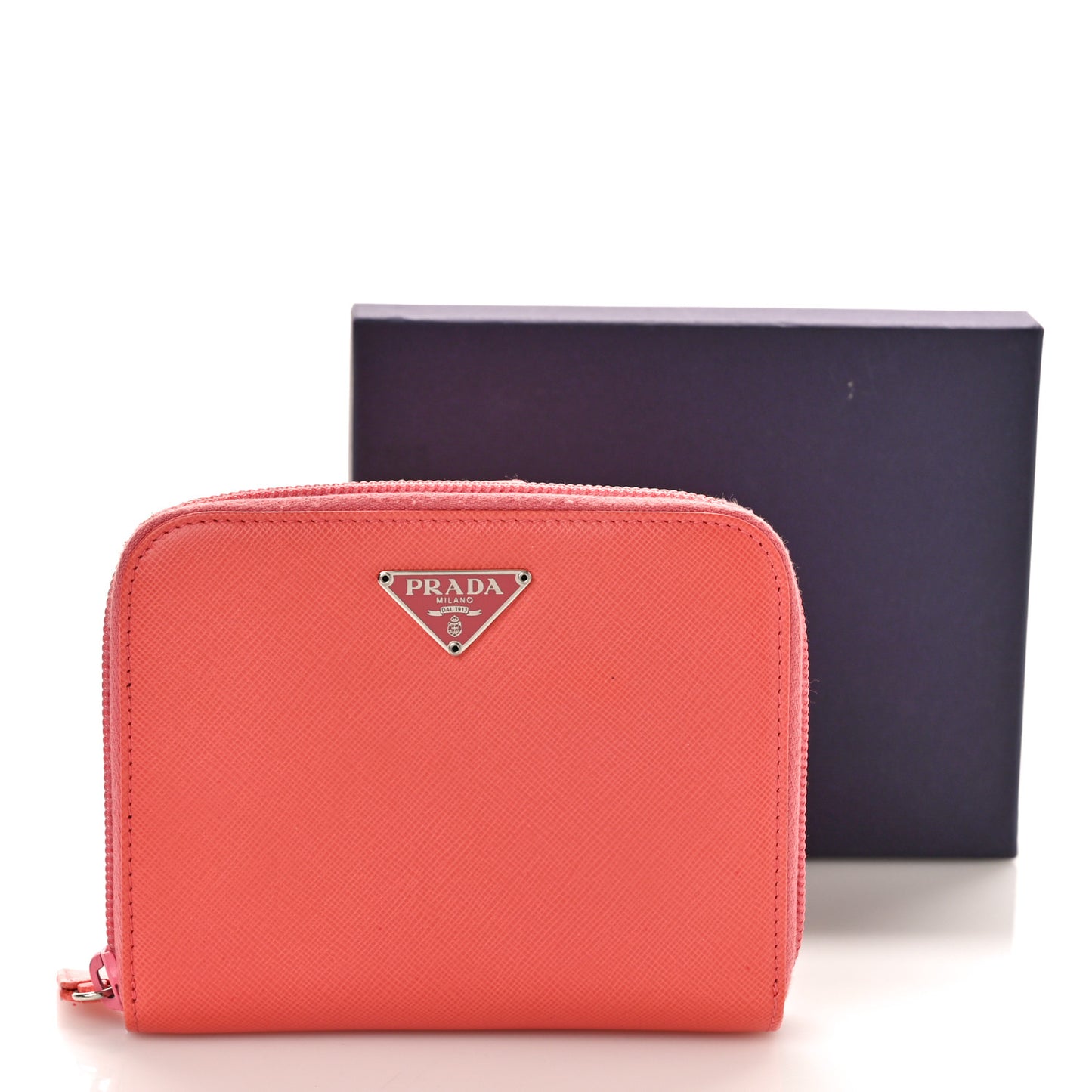 Saffiano Triangle Compact Zip Around Wallet Pink