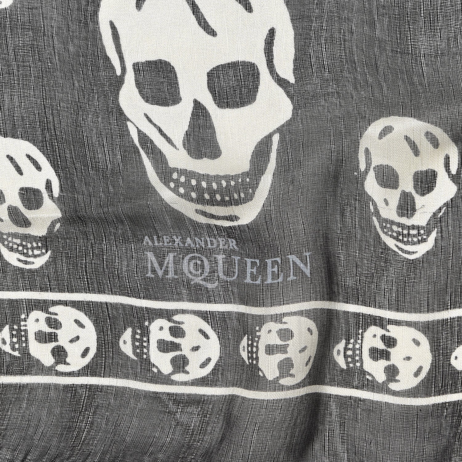 Alexander McQueen Silk Chiffon Skull Scarf Black Ivory 4 of 4