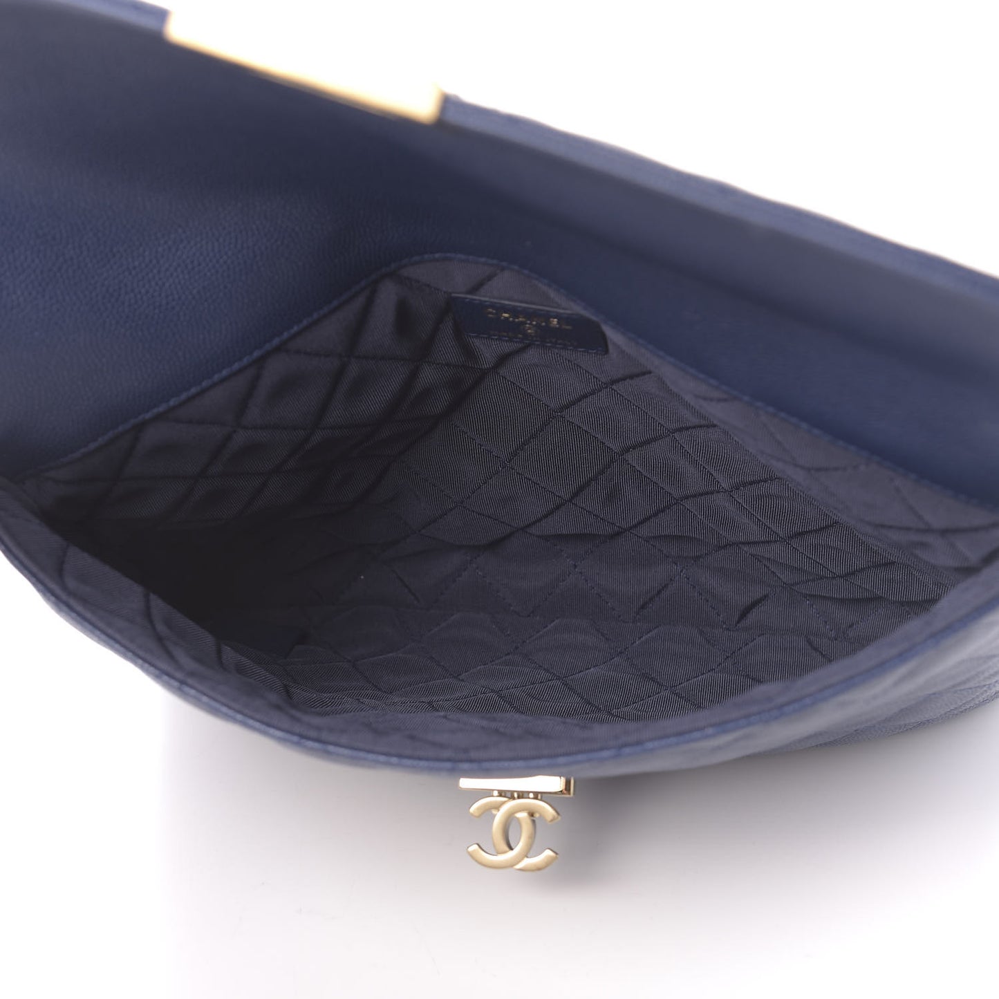 Caviar Quilted Medium Golden Class Pouch Navy