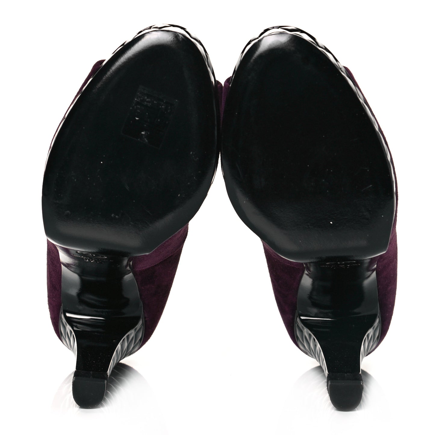 Suede Calfskin Patent Quilted CC Peep Toe Pumps 37.5 Purple
