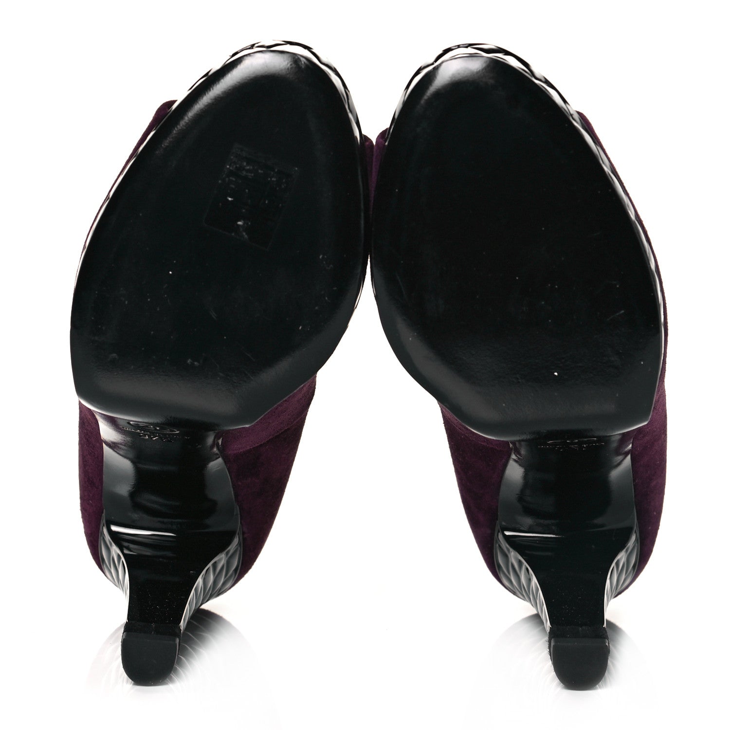 Chanel Suede Calfskin Patent Quilted CC Peep Toe Pumps 37.5 Purple 5 of 8