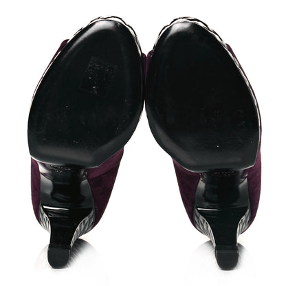 Chanel Suede Calfskin Patent Quilted CC Peep Toe Pumps 37.5 Purple 5 of 8