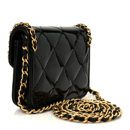 Chanel Patent Quilted Chain Around Heart Mini Chain Flap Black 2 of 9
