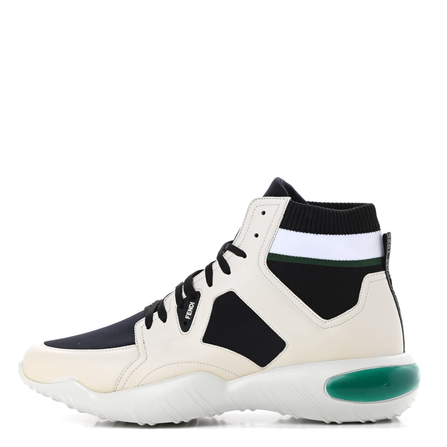 Fendi Calfskin Stretch Mens Lace Up High Top Sneakers 10 White Black 1 of 7