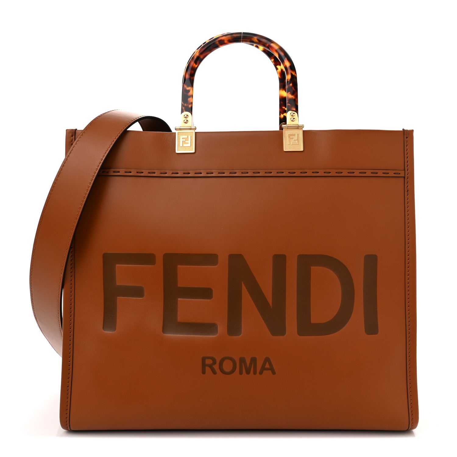 Fendi Vitello King Plexiglass Medium Fendi Sunshine Shopper Tote Cuoio 1 of 10