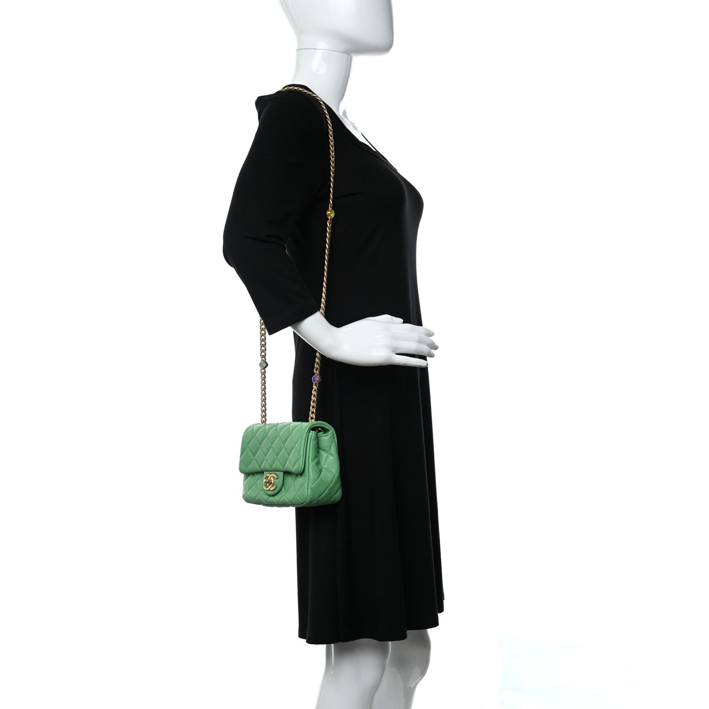 Lambskin Resin Quilted Mini Pearl Samba Square Flap Green