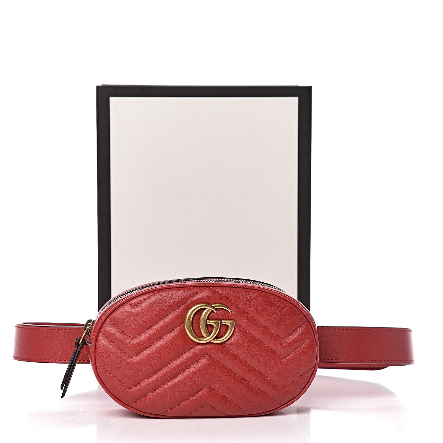 Gucci Calfskin Matelasse GG Marmont Belt Bag 85 34 Hibiscus Red 12 of 12