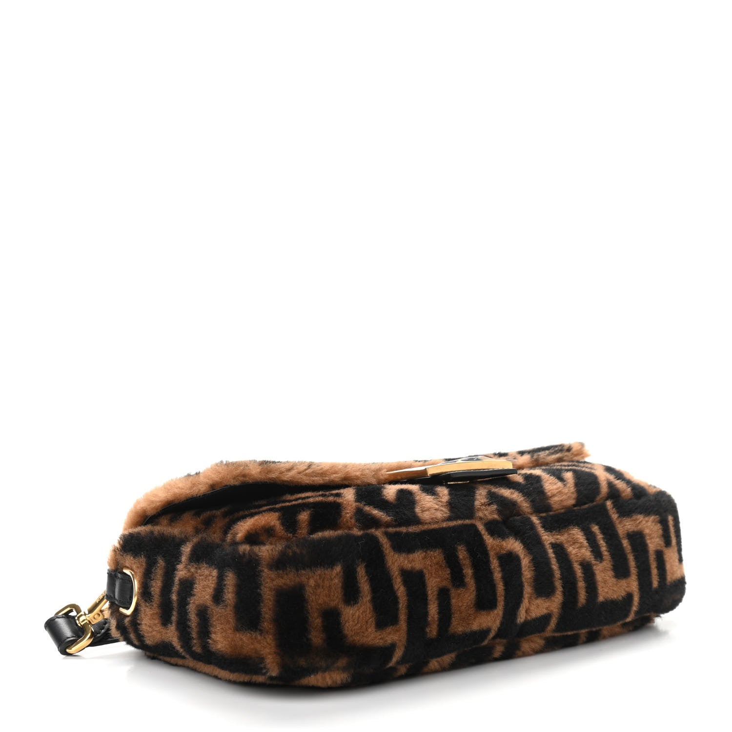 Fendi Shearling Vitello Dolce Macro FF 1974 Baguette Tobacco Black 4 of 10
