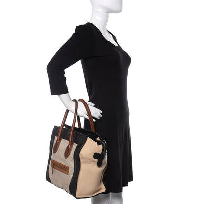 Celine Calfskin Linen Mini Tri-Color Luggage Beige 2 of 13
