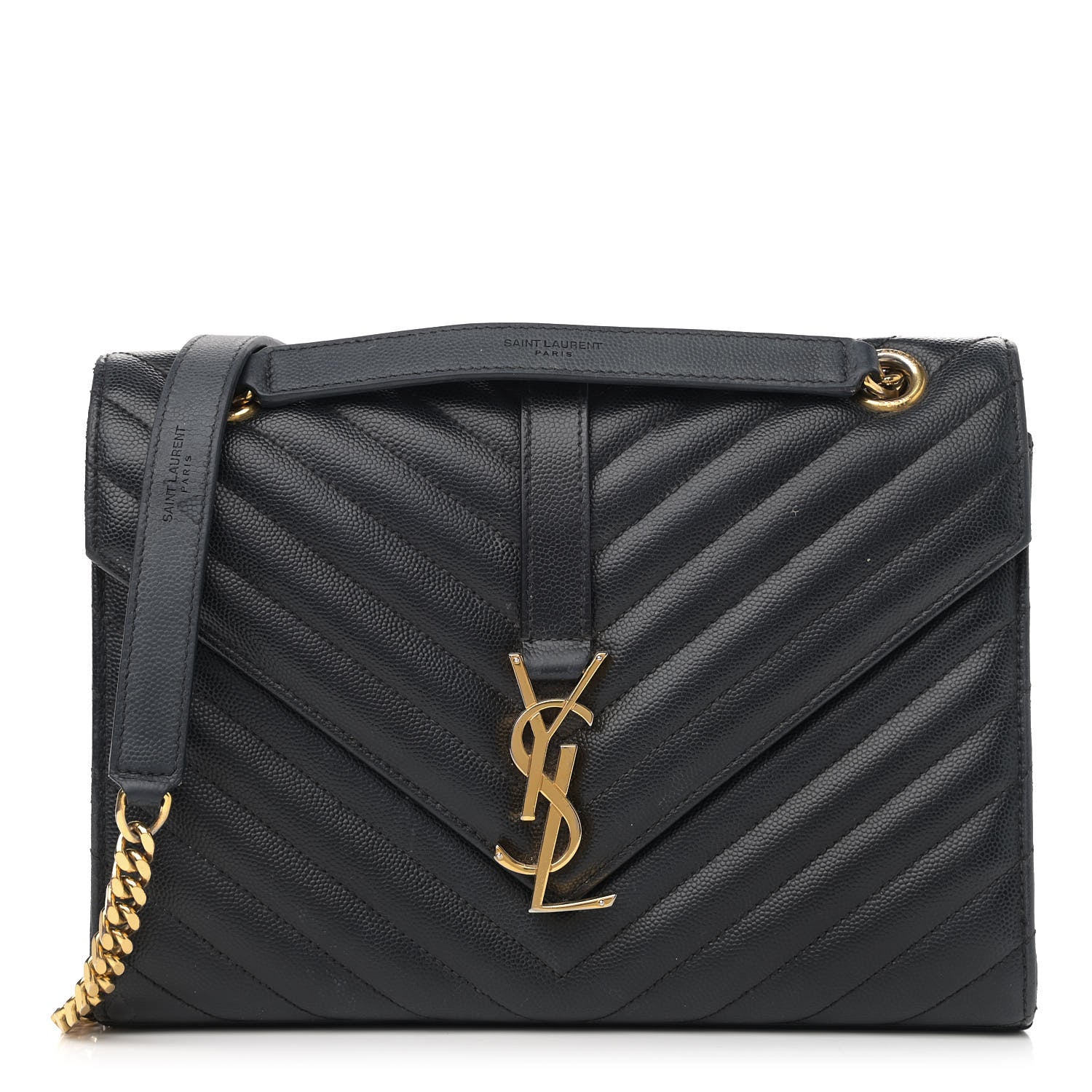 Saint Laurent Grain De Poudre Matelasse Chevron Medium Monogram Satchel Black 1 of 18