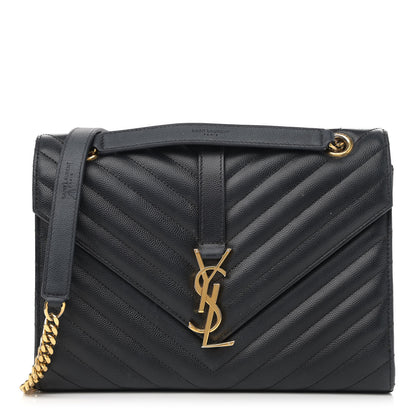 Saint Laurent Grain De Poudre Matelasse Chevron Medium Monogram Satchel Black 1 of 18